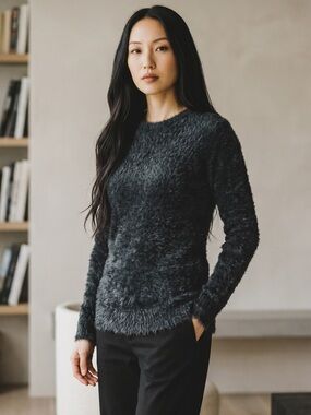 Black Fuzzy Long Sweater Size S – Good Used Condition
